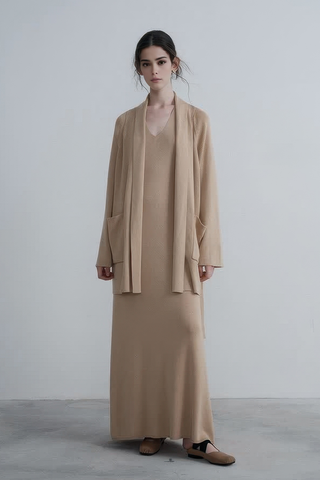 French V-Neck Knit Dress with Twist Detail - 4inme 