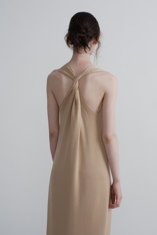 French V-Neck Knit Dress with Twist Detail - 4inme 