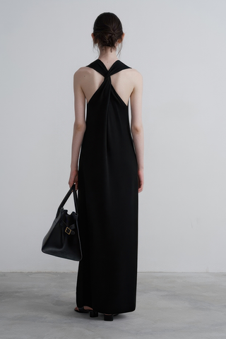 French V-Neck Knit Dress with Twist Detail - 4inme 