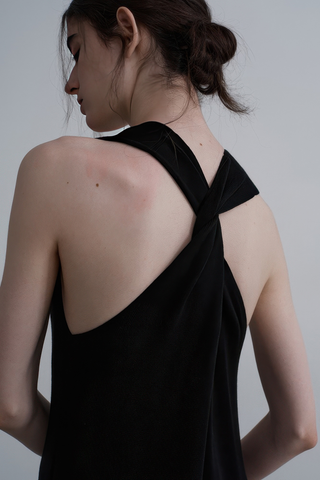 French V-Neck Knit Dress with Twist Detail - 4inme 