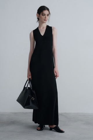 French V-Neck Knit Dress with Twist Detail - 4inme 