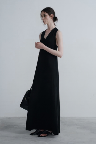 French V-Neck Knit Dress with Twist Detail - 4inme 