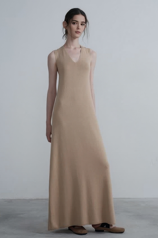 French V-Neck Knit Dress with Twist Detail - 4inme 