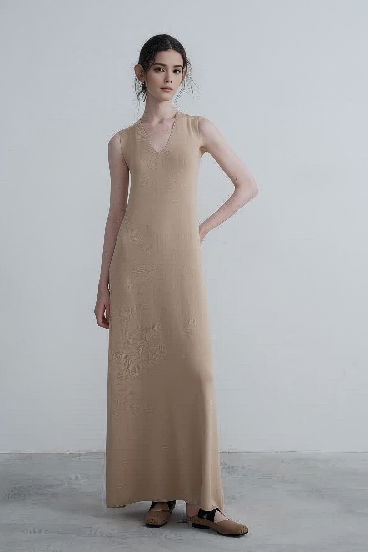 French V-Neck Knit Dress with Twist Detail - 4inme 