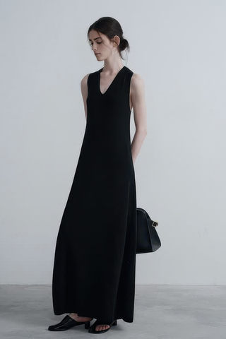 French V-Neck Knit Dress with Twist Detail - 4inme 