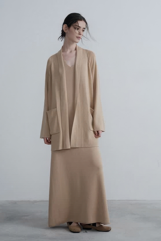 French V-Neck Knit Dress with Twist Detail - 4inme 