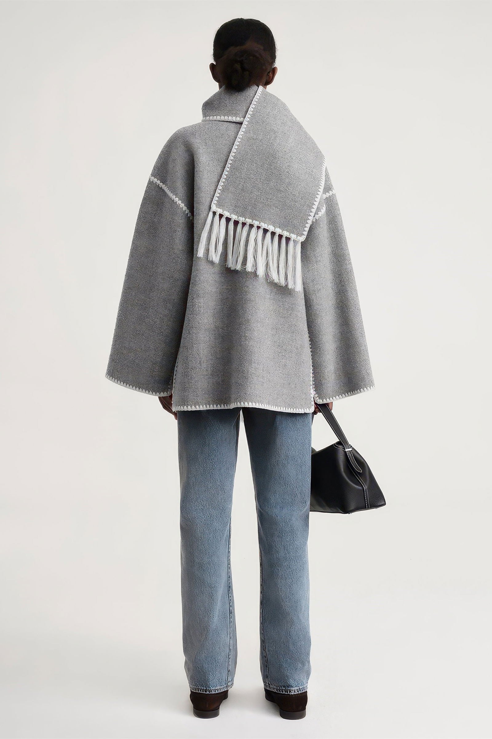 Fringe Scarf-Collar Wool Blend Coat - Loose Fit Fall/Winter 2024 - 4inme 