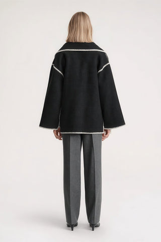 Fringe Scarf-Collar Wool Blend Coat - Loose Fit Fall/Winter 2024 - 4inme 