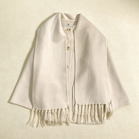Fringe Scarf-Collar Wool Blend Coat - Loose Fit Fall/Winter 2024 - 4inme 