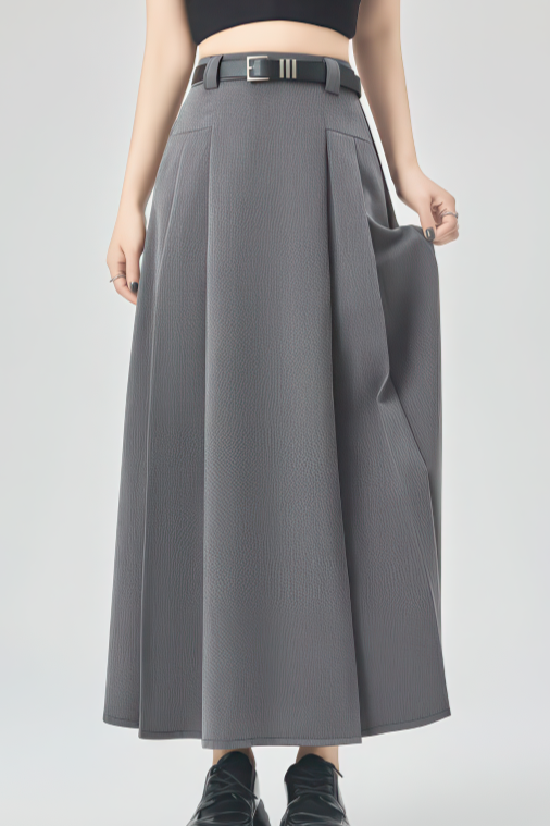 Gray Pleated A-Line Maxi Skirt - 4inme 