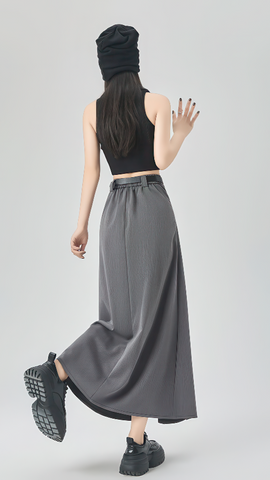 Gray Pleated A-Line Maxi Skirt - 4inme 