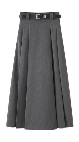 Gray Pleated A-Line Maxi Skirt - 4inme 