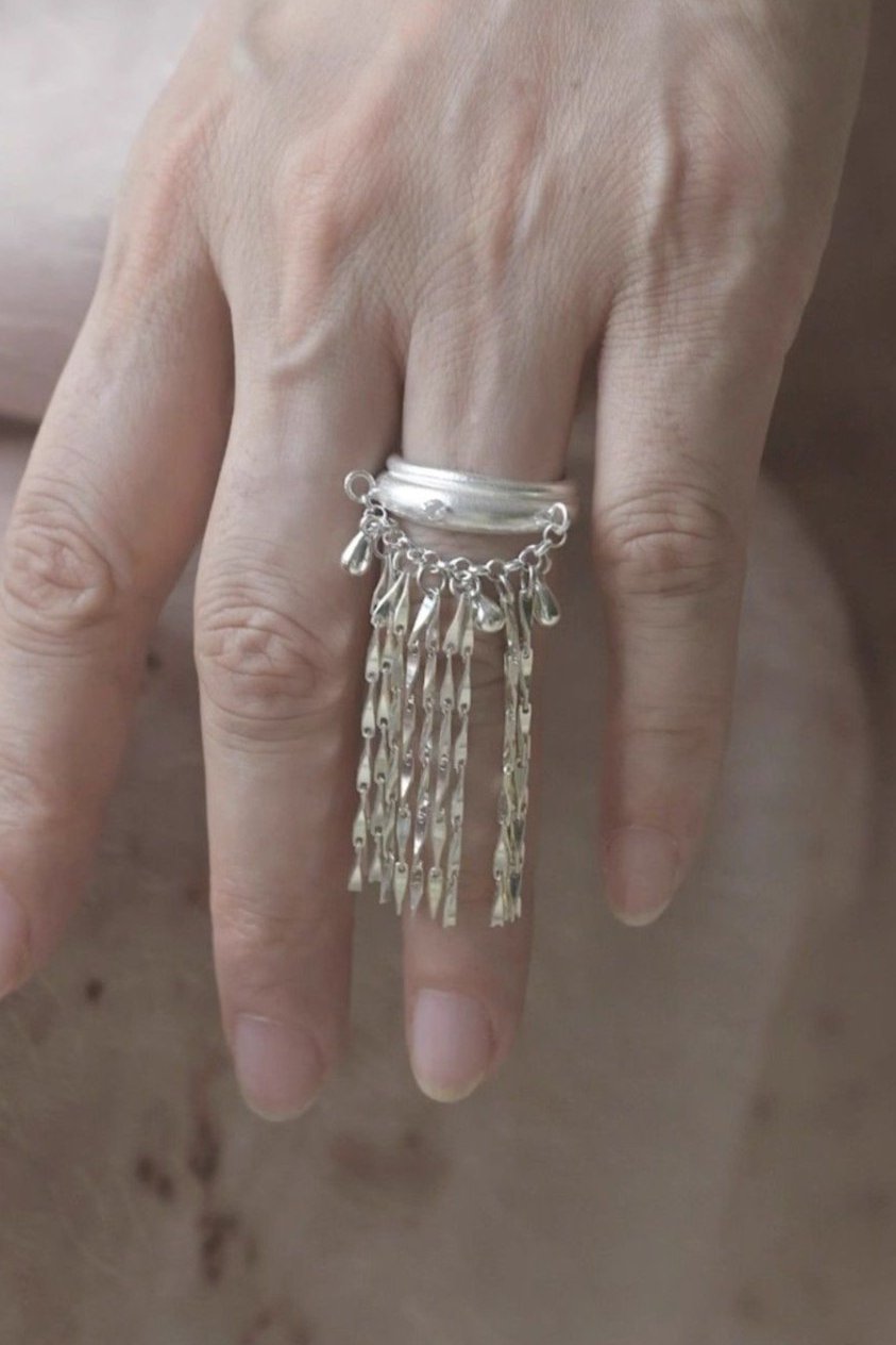 Handcrafted Zircon Tassel Silver Ring - 4inme 