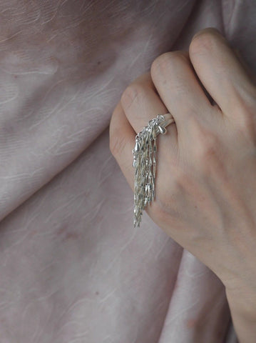 Handcrafted Zircon Tassel Silver Ring - 4inme 