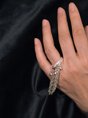 Handcrafted Zircon Tassel Silver Ring - 4inme 