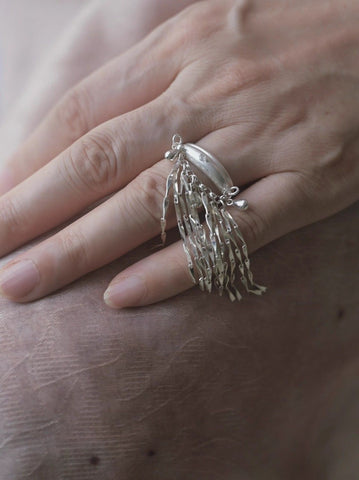 Handcrafted Zircon Tassel Silver Ring - 4inme 