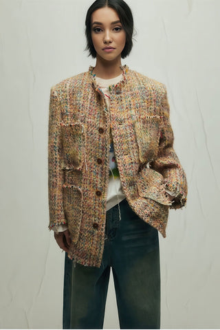 Loose Wool Blazer - Vibrant Fringe & Multi-Pocket Design - 4inme 
