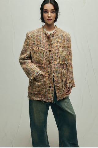 Loose Wool Blazer - Vibrant Fringe & Multi-Pocket Design - 4inme 