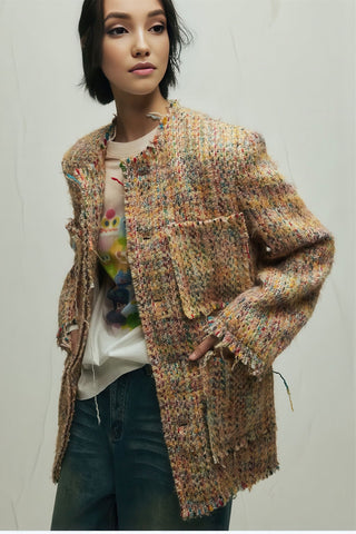 Loose Wool Blazer - Vibrant Fringe & Multi-Pocket Design - 4inme 