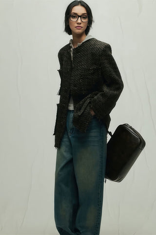 Loose Wool Blazer - Vibrant Fringe & Multi-Pocket Design - 4inme 