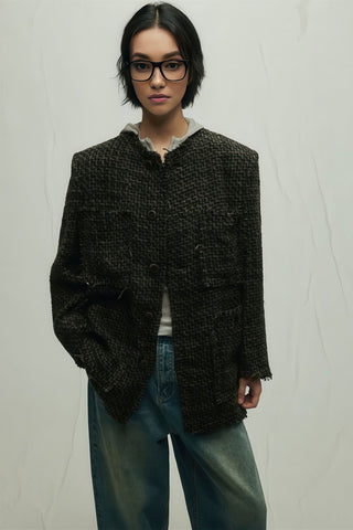 Loose Wool Blazer - Vibrant Fringe & Multi-Pocket Design - 4inme 