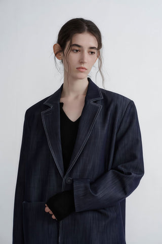Luxe Oversized Denim Blazer - Casual Autumn Elegance - 4inme 