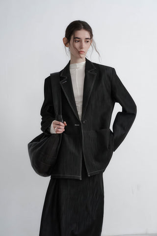 Luxe Oversized Denim Blazer - Casual Autumn Elegance - 4inme 