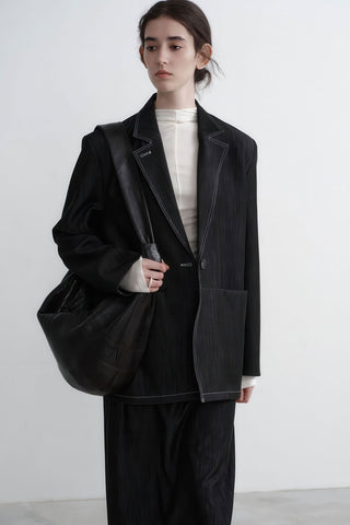 Luxe Oversized Denim Blazer - Casual Autumn Elegance - 4inme 