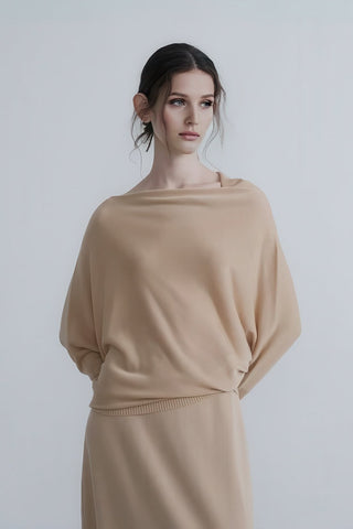 One-Shoulder Tencel Batwing Sweater - 4inme 