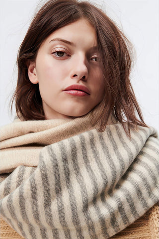 Plush Brown Stripe Thick Wrap Scarf - 4inme 