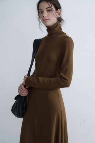 Refined Autumn Knit Turtleneck Maxi Dress - 4inme 