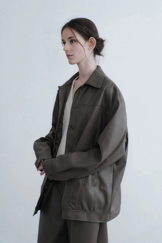 Relaxed Fit PU Leather Jacket - Sophisticated Fall Look - 4inme 