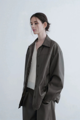Relaxed Fit PU Leather Jacket - Sophisticated Fall Look - 4inme 