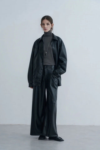 Relaxed Fit PU Leather Jacket - Sophisticated Fall Look - 4inme 