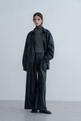 Relaxed Fit PU Leather Jacket - Sophisticated Fall Look - 4inme 