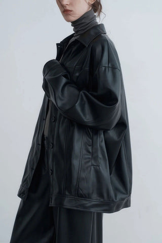Relaxed Fit PU Leather Jacket - Sophisticated Fall Look - 4inme 