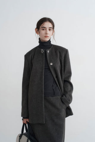 Round Neck Woolen Coat - Women's Oversized Premium Winter Jacket - 4inme 
