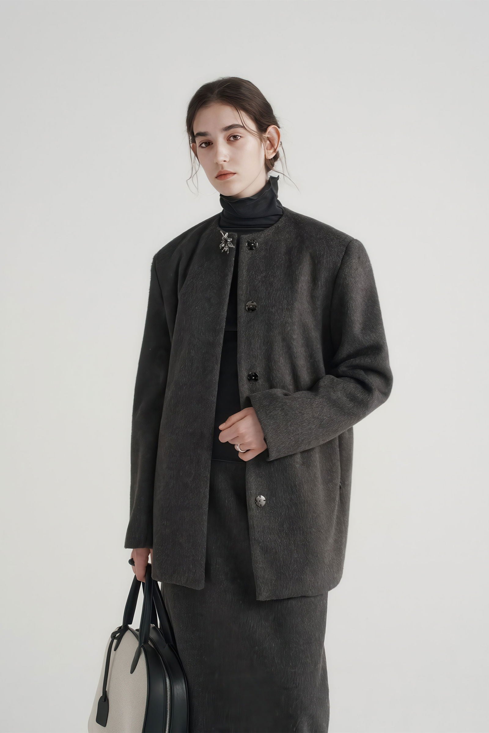 Round Neck Woolen Coat - Women's Oversized Premium Winter Jacket - 4inme 