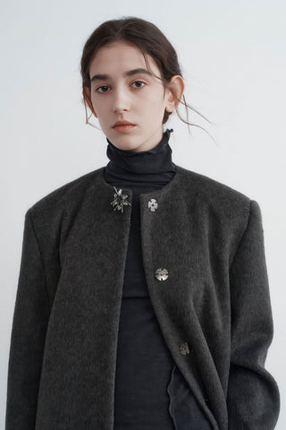 Round Neck Woolen Coat - Women's Oversized Premium Winter Jacket - 4inme 