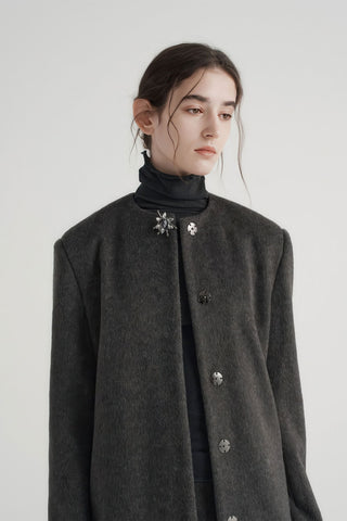 Round Neck Woolen Coat - Women's Oversized Premium Winter Jacket - 4inme 