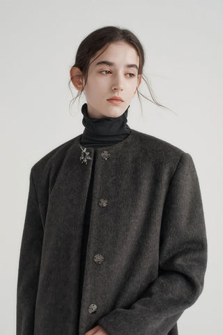 Round Neck Woolen Coat - Women's Oversized Premium Winter Jacket - 4inme 
