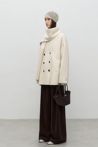Scarf-Collar Double-Faced Wool Coat - Vintage Mid-Length Winter Elegance - 4inme 
