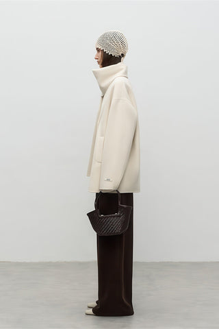 Scarf-Collar Double-Faced Wool Coat - Vintage Mid-Length Winter Elegance - 4inme 