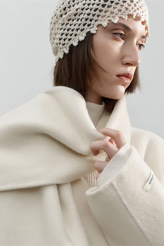 Scarf-Collar Double-Faced Wool Coat - Vintage Mid-Length Winter Elegance - 4inme 