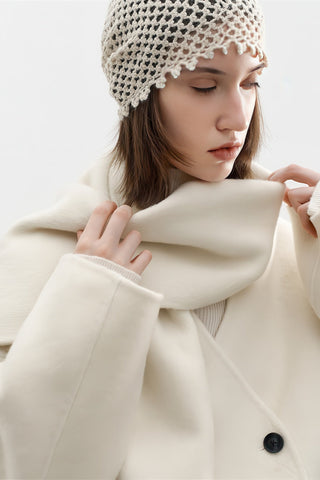 Scarf-Collar Double-Faced Wool Coat - Vintage Mid-Length Winter Elegance - 4inme 