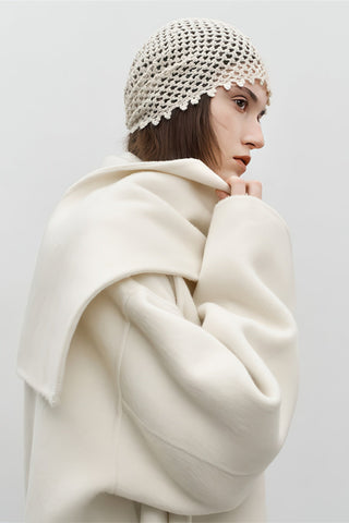 Scarf-Collar Double-Faced Wool Coat - Vintage Mid-Length Winter Elegance - 4inme 