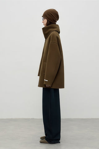Scarf-Collar Double-Faced Wool Coat - Vintage Mid-Length Winter Elegance - 4inme 