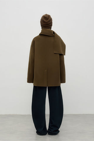 Scarf-Collar Double-Faced Wool Coat - Vintage Mid-Length Winter Elegance - 4inme 