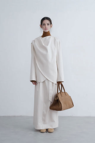 Sculpted Asymmetric Blazer - Chic with Scarf Detail - 4inme 