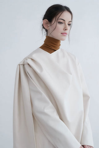 Sculpted Asymmetric Blazer - Chic with Scarf Detail - 4inme 